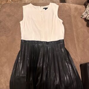 Dress with attached pleather pleated skirt